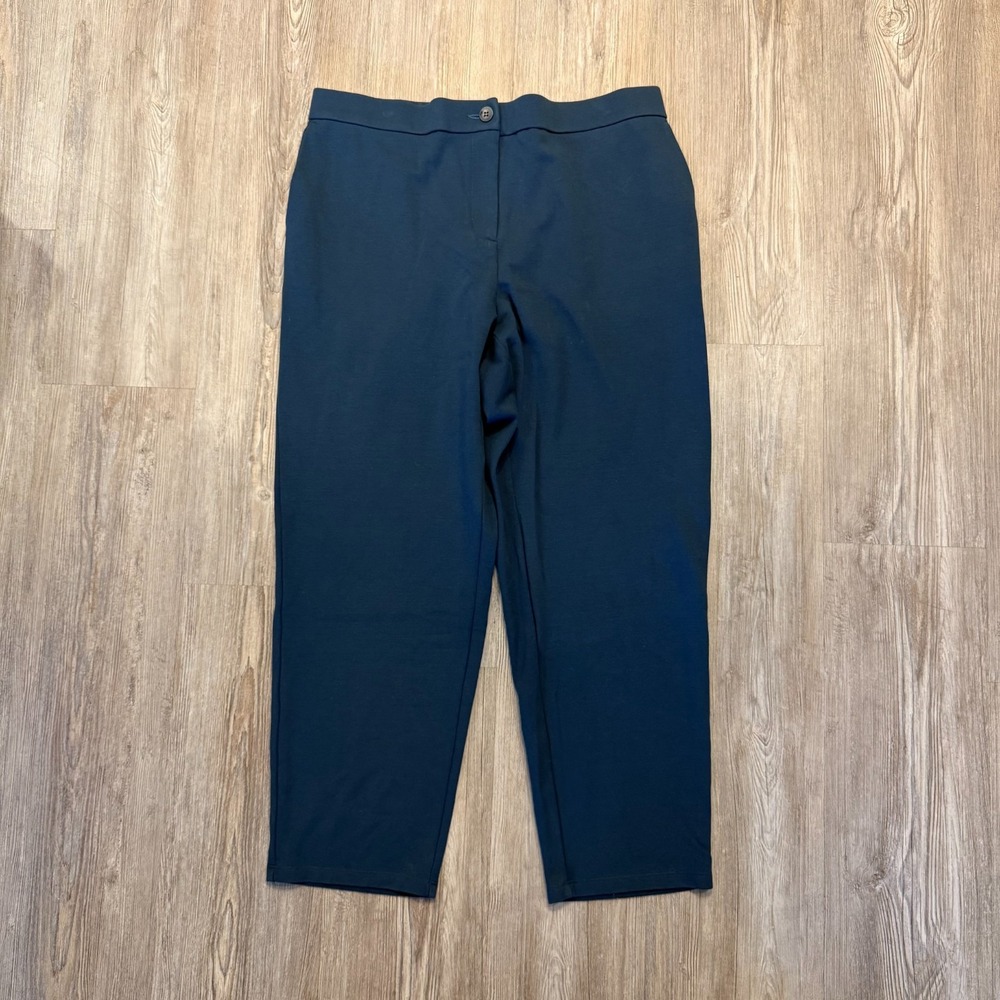 Eileen Fisher Womens Large Washable Flex‎ Ponte Wide Trouser Pant Navy